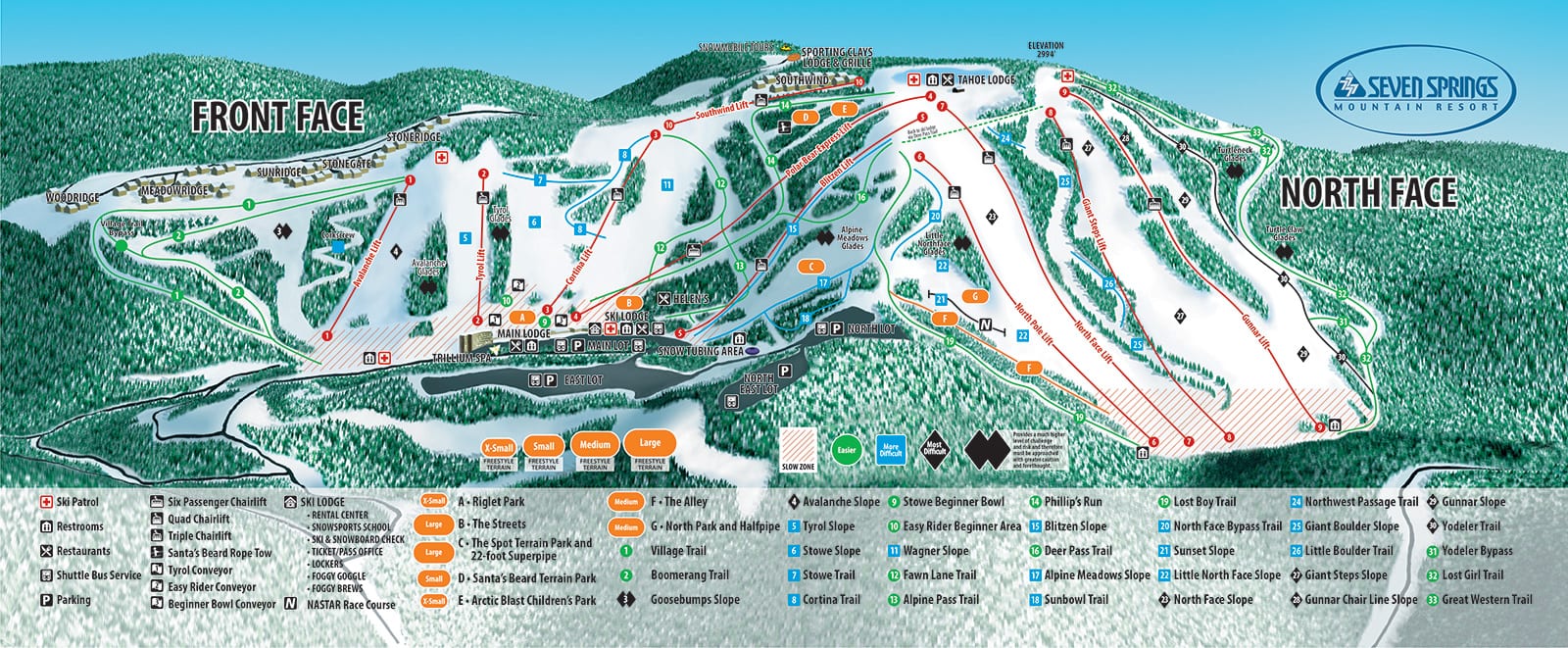 Slope & Trail Guide  Seven Springs Mountain Resort  PA Pennsylvania 